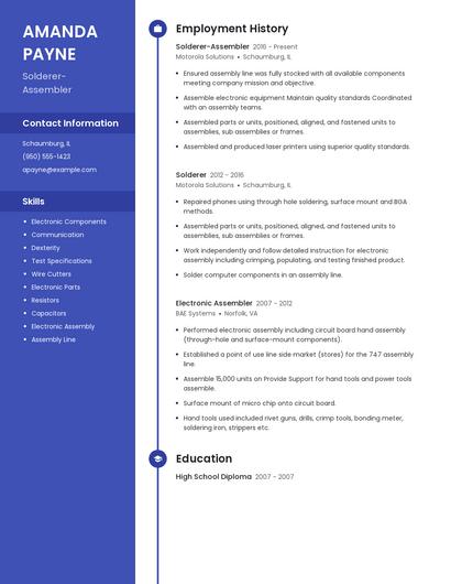 Solderer-Assembler Resume