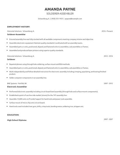Solderer-Assembler Resume
