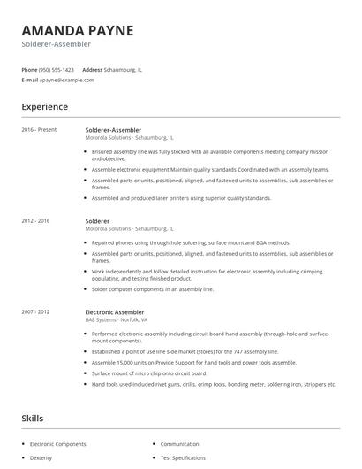 Solderer-Assembler Resume