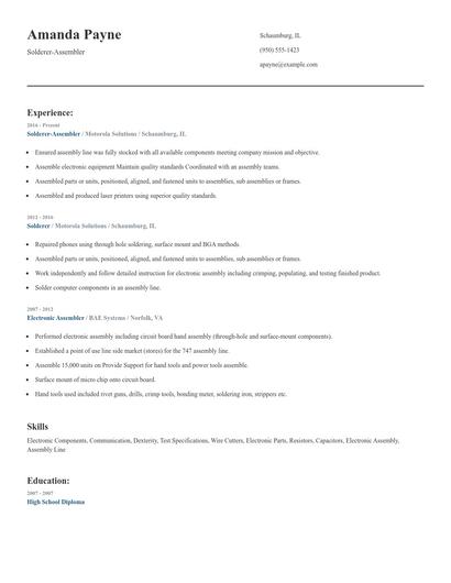 Solderer-Assembler Resume