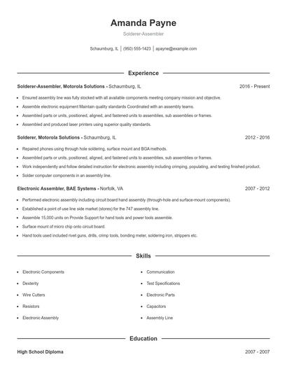 Solderer-Assembler Resume