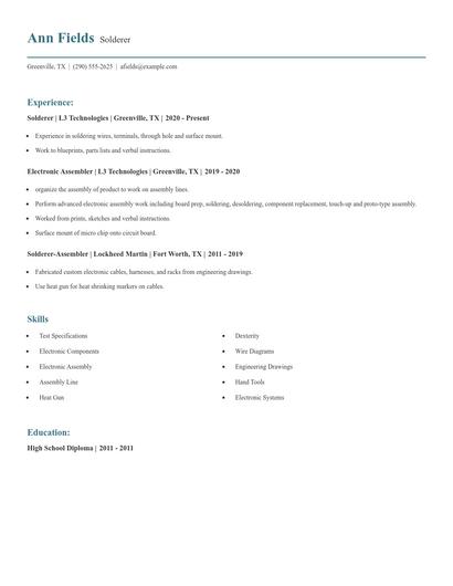 Solderer Resume