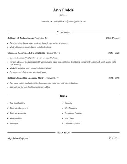 Solderer Resume
