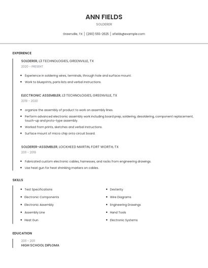 Solderer Resume