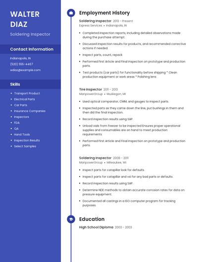 Soldering Inspector Resume