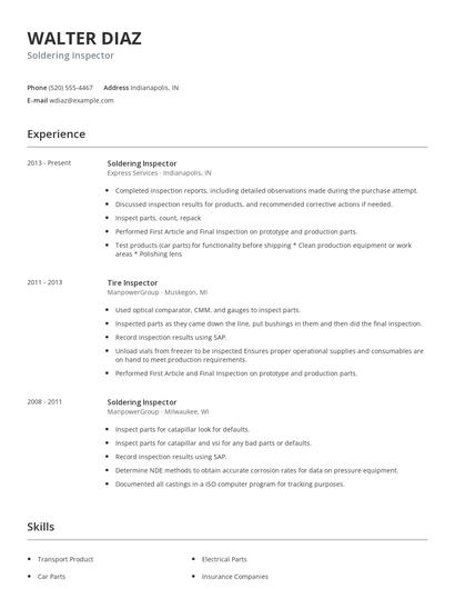 Soldering Inspector Resume