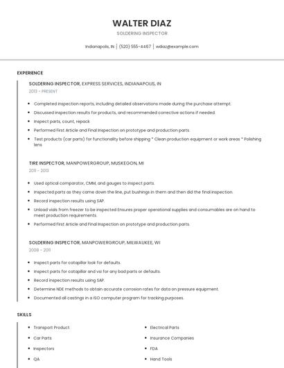 Soldering Inspector Resume
