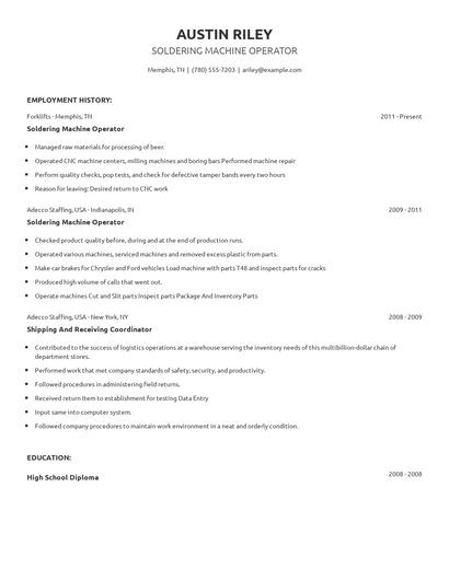 Soldering Machine Operator Resume