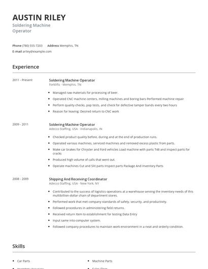 Soldering Machine Operator Resume
