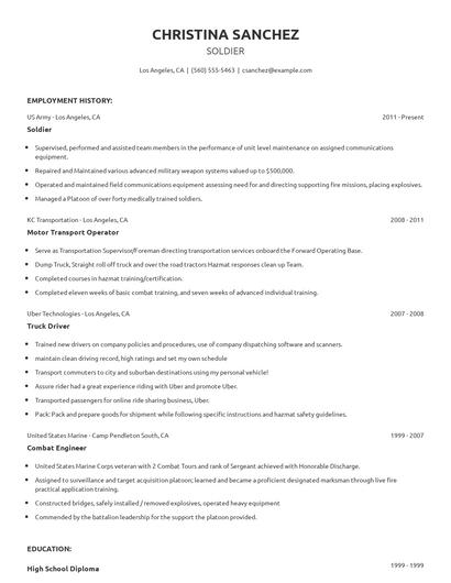Soldier Resume