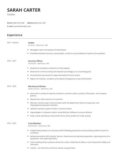 Soldier Resume