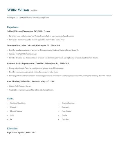 Soldier Resume