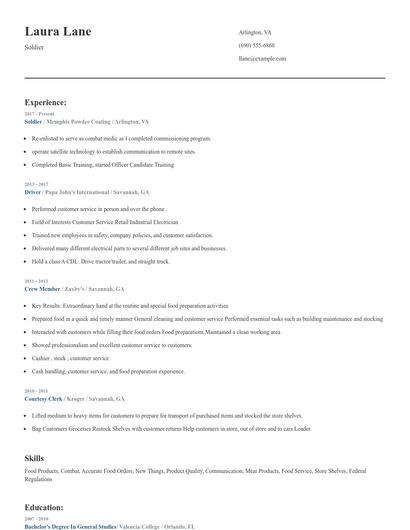 Soldier Resume