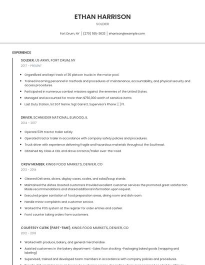 Soldier Resume