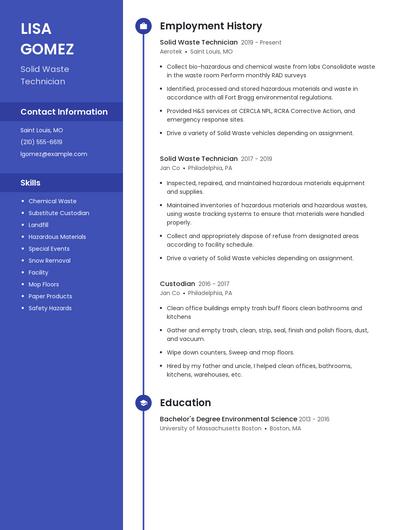 Solid Waste Technician Resume
