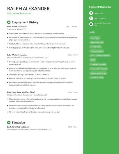 Solid Waste Technician Resume