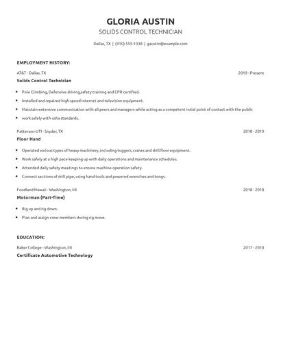 Solids Control Technician Resume
