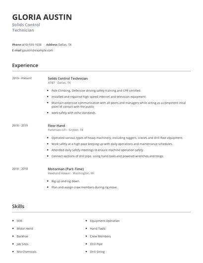 Solids Control Technician Resume