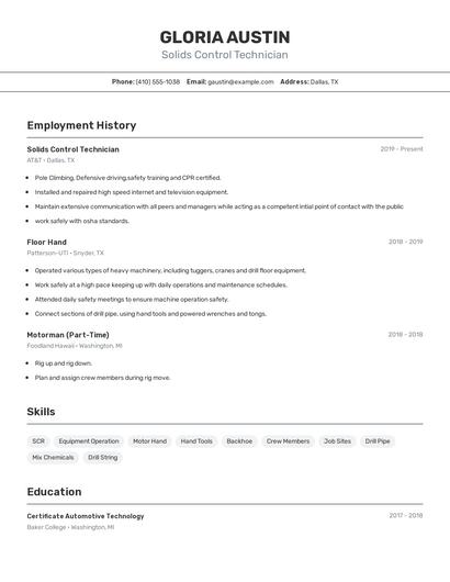 Solids Control Technician Resume