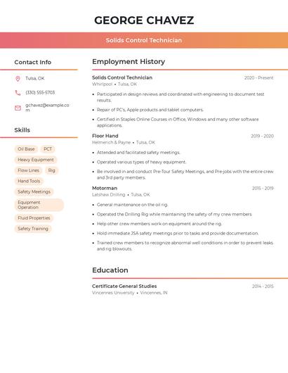 Solids Control Technician Resume
