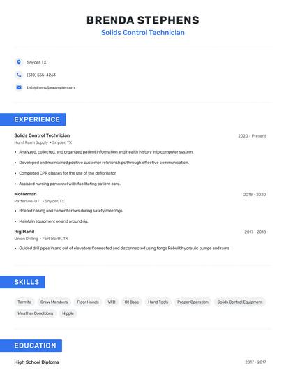 Solids Control Technician Resume
