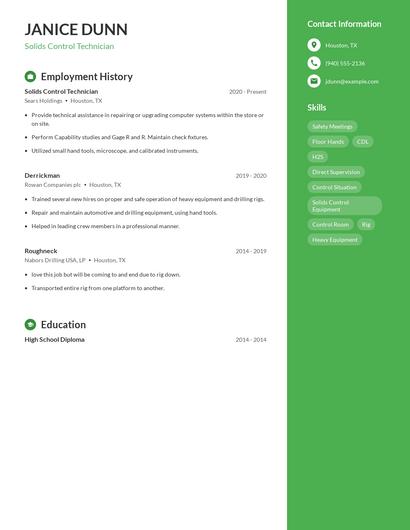 Solids Control Technician Resume