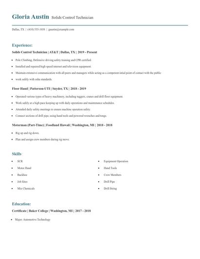 Solids Control Technician Resume