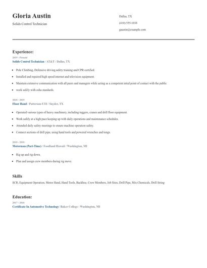Solids Control Technician Resume