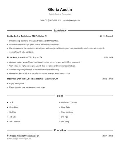 Solids Control Technician Resume