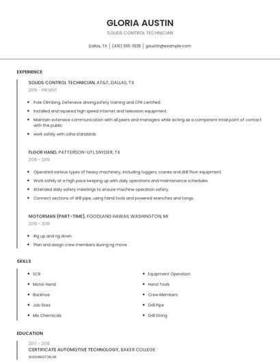 Solids Control Technician Resume