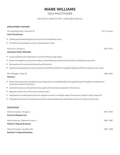 Solo Practitioner Resume