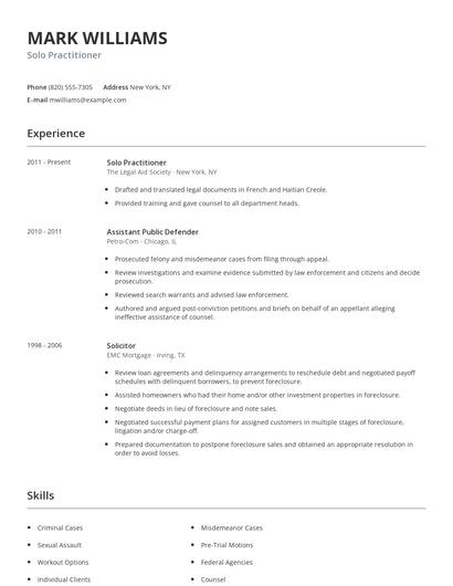 Solo Practitioner Resume