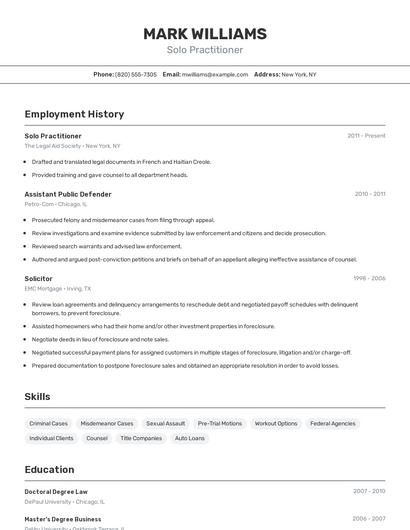 Solo Practitioner Resume