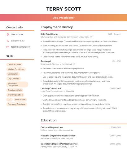 Solo Practitioner Resume