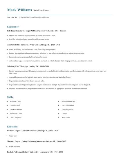 Solo Practitioner Resume