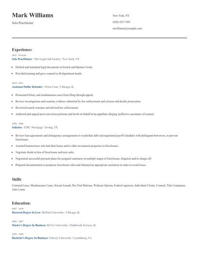 Solo Practitioner Resume
