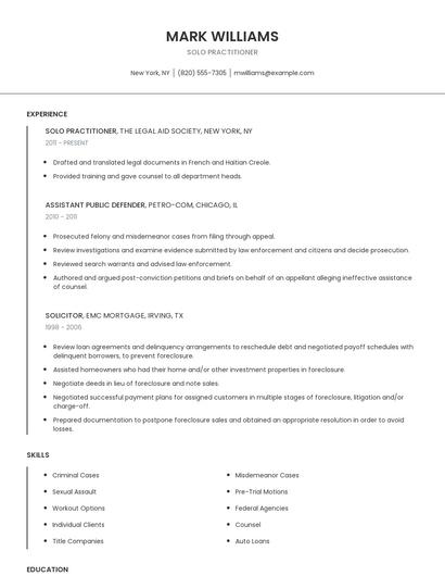 Solo Practitioner Resume