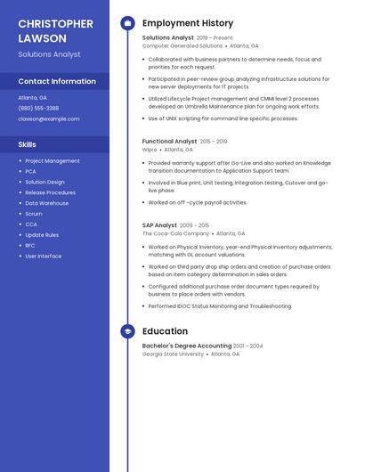 Solutions Analyst Resume