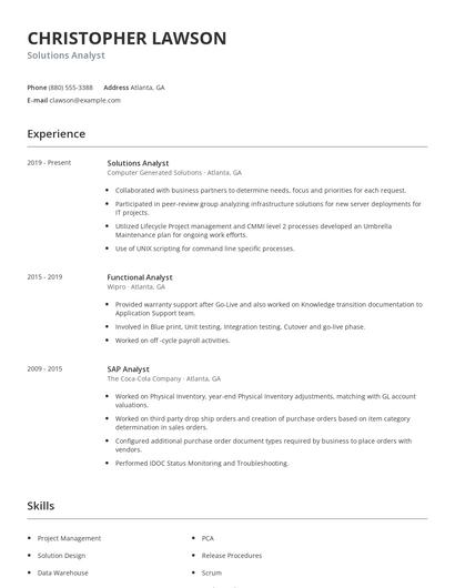 Solutions Analyst Resume