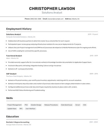 Solutions Analyst Resume