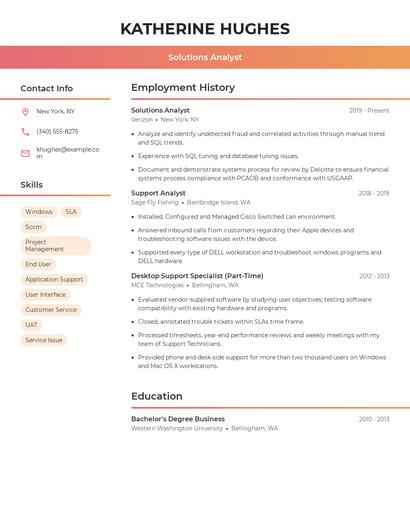 Solutions Analyst Resume