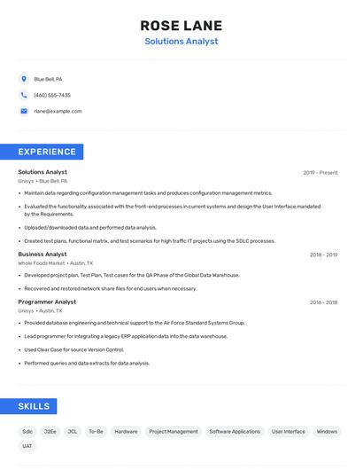Solutions Analyst Resume