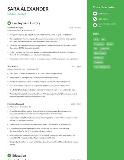 Solutions Analyst Resume