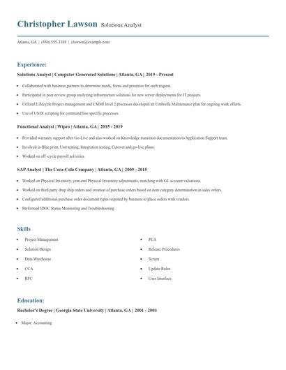 Solutions Analyst Resume