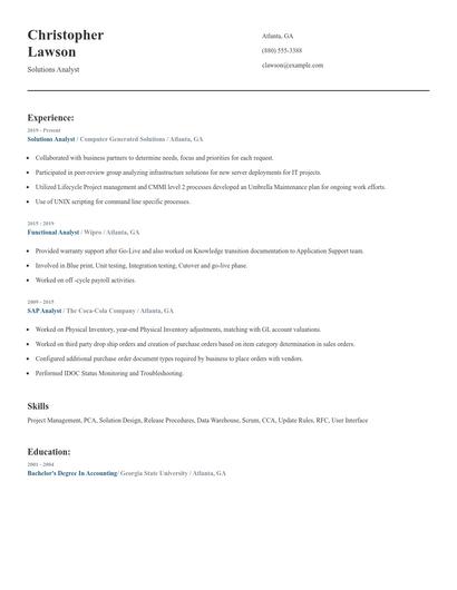 Solutions Analyst Resume