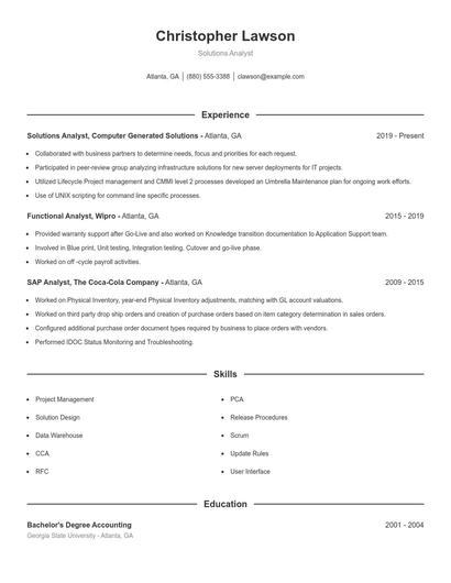 Solutions Analyst Resume
