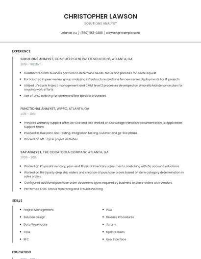 Solutions Analyst Resume