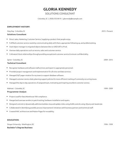 Solutions Consultant Resume