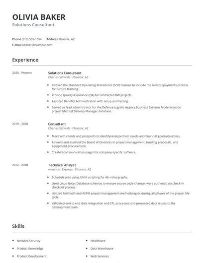 Solutions Consultant Resume