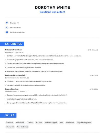 Solutions Consultant Resume